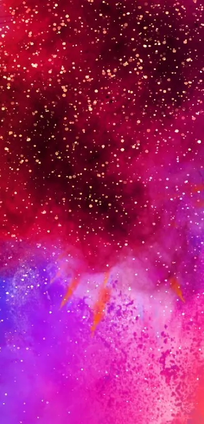 Vibrant abstract mobile wallpaper with red, pink, purple, and orange hues.