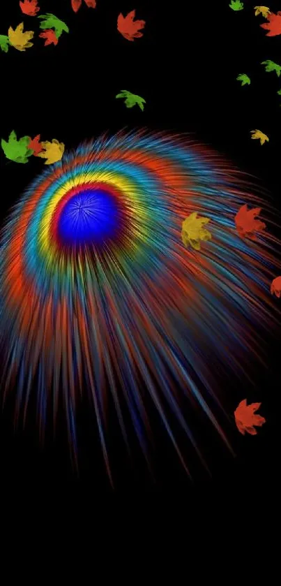 Colorful abstract burst on black background wallpaper.