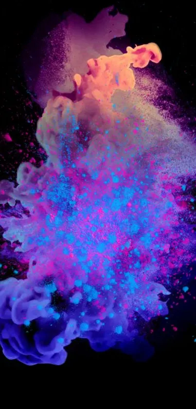 Vibrant abstract color explosion with purple and blue hues on a black background.