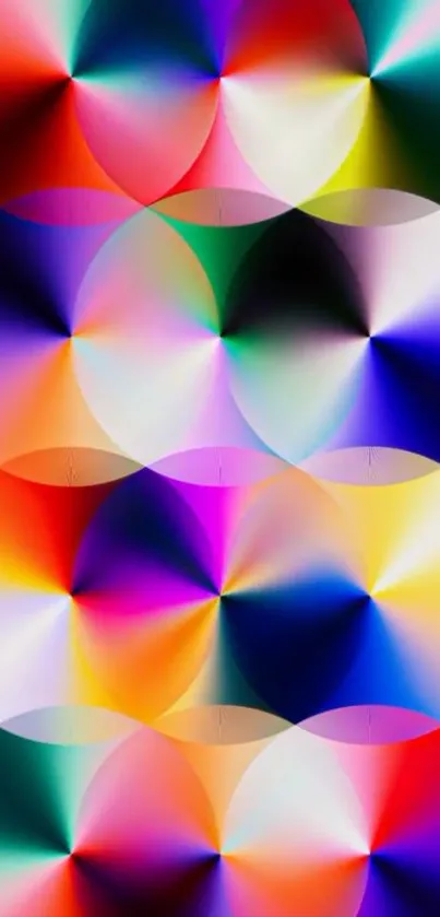 A colorful abstract wallpaper with circular patterns in various hues.
