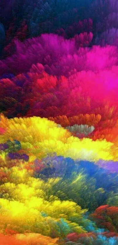 Vibrant abstract explosion of colors with pink, yellow, and blue hues.