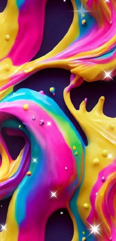 Vibrant neon abstract wallpaper with swirling colorful patterns.