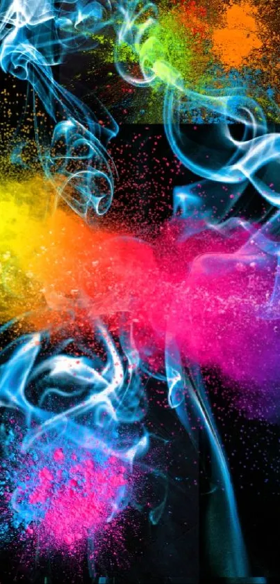 Vibrant abstract wallpaper with neon colors and smoke.