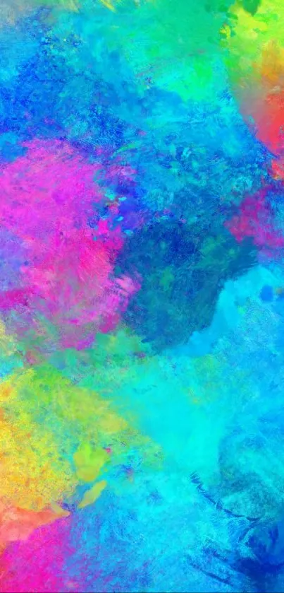 Vibrant abstract wallpaper with blue, pink, and green splash design.