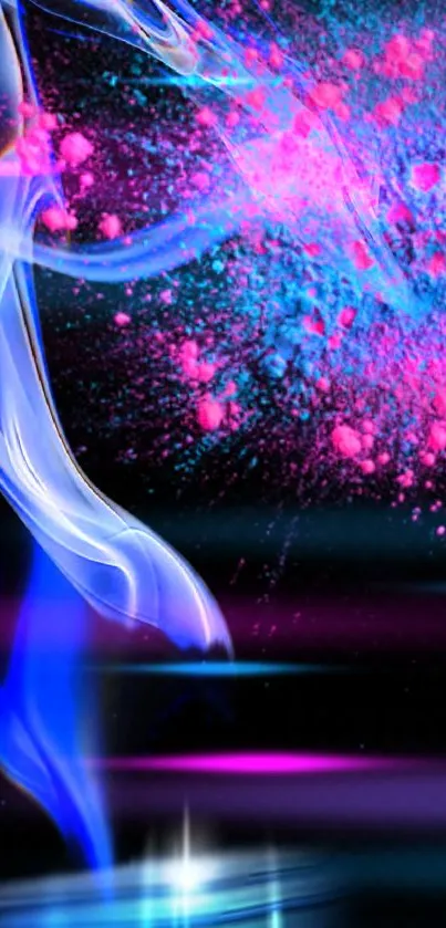 Vibrant abstract wallpaper with neon pink and blue color splashes.