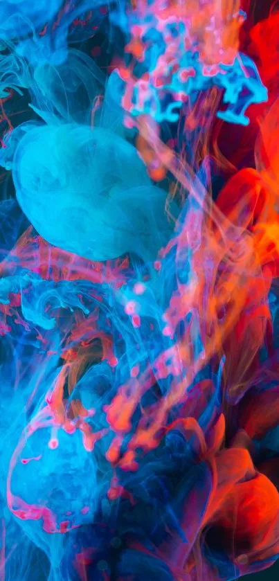 Vibrant blue and orange abstract wallpaper with dynamic color splashes.