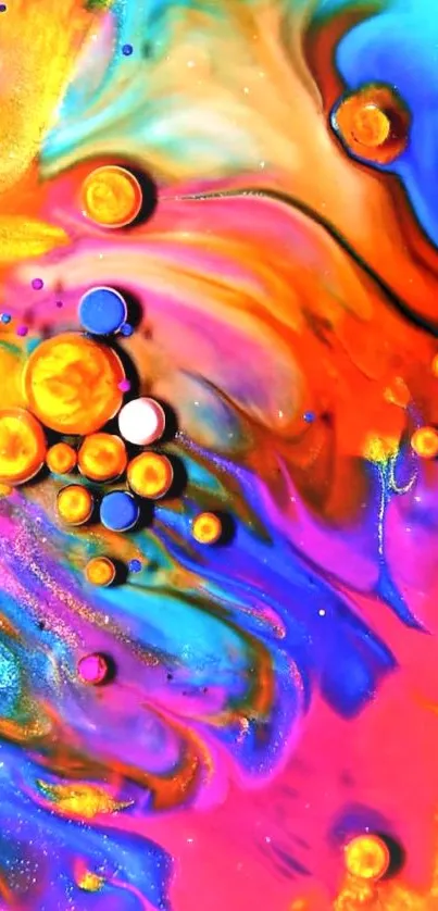 Vibrant abstract wallpaper with colorful swirls and bubbles.