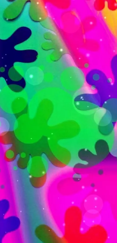 Vibrant abstract wallpaper with colorful splashes in pink and green hues.