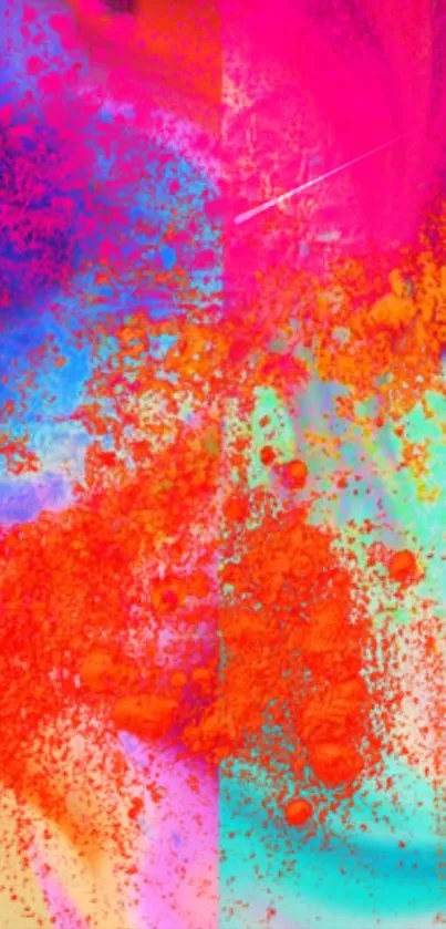 Colorful abstract wallpaper with vibrant orange, pink, and blue splashes.