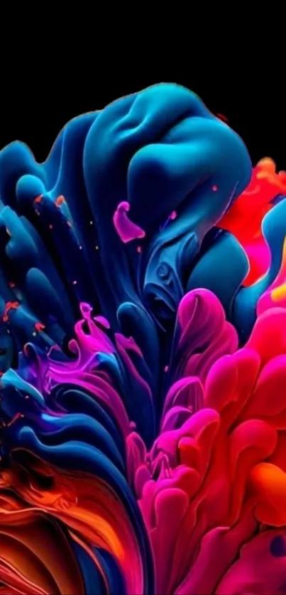 Vibrant abstract wallpaper with colorful fluid shapes on a dark background.