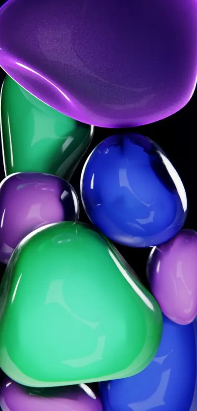 Vibrant glossy stones in purple, blue, and green hues for mobile wallpaper.