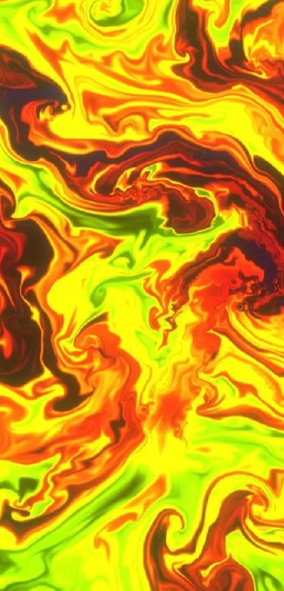 Vibrant abstract swirl wallpaper with fiery colors.