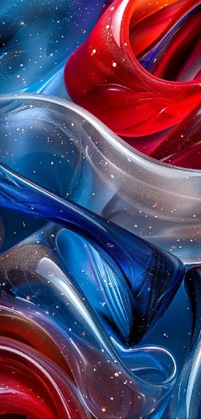 Vibrant abstract blue, red, and white swirl mobile wallpaper.