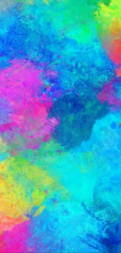 Vibrant abstract wallpaper with blue, pink, and green hues.