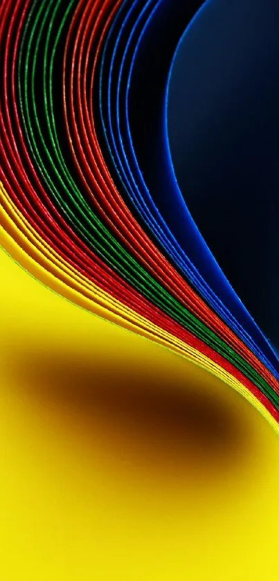 Vibrant abstract wallpaper with colorful, curved paper design on mobile screen.