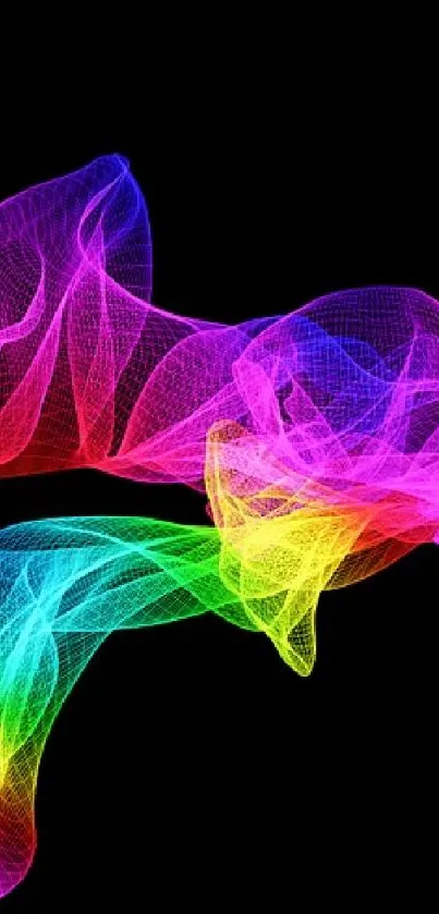 Colorful abstract waves on a black background.