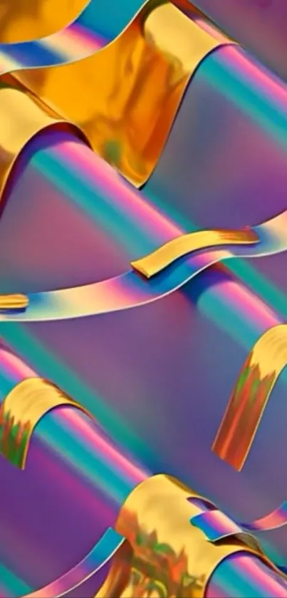 Colorful abstract waves with metallic finish.