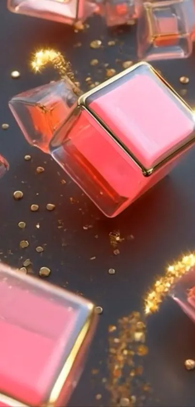 Abstract vibrant cubes with golden accents on dark background.