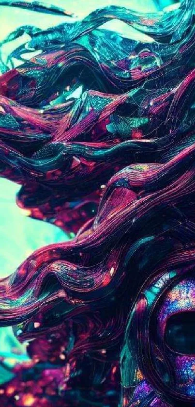 Vibrant abstract cyber-themed wallpaper with swirling colors and futuristic design.