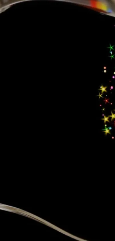 Vibrant abstract wallpaper with colorful shapes on black.