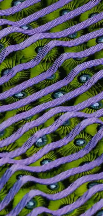 Vibrant green and purple abstract waves wallpaper.