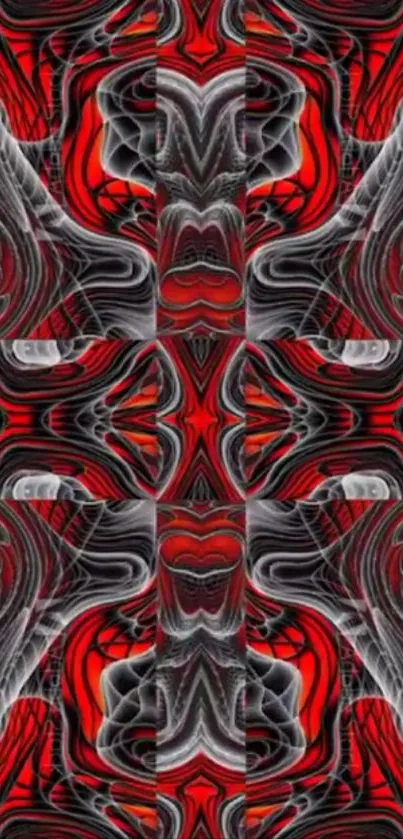 Vibrant abstract wallpaper with red and gray swirls.