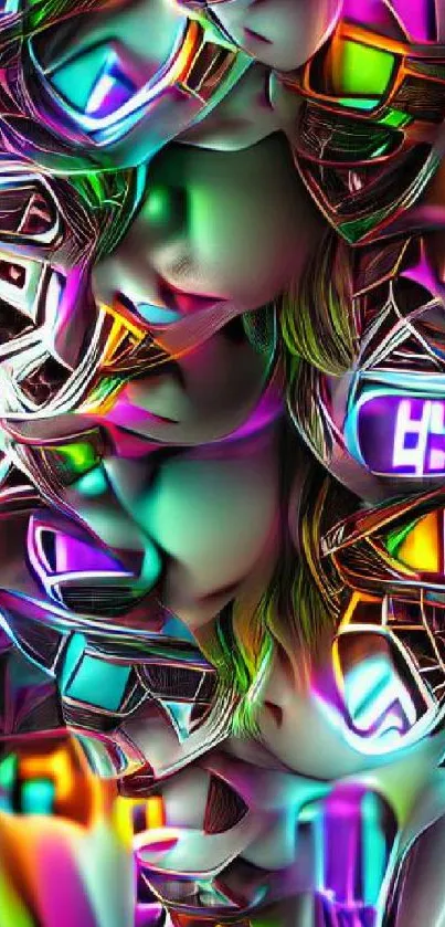 Colorful abstract digital wallpaper with neon hues.