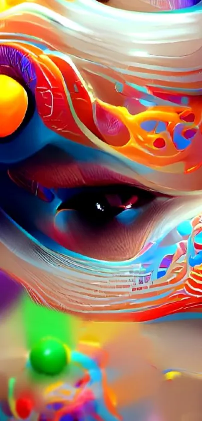 Vibrant abstract wallpaper with swirling colorful patterns and surreal elements.