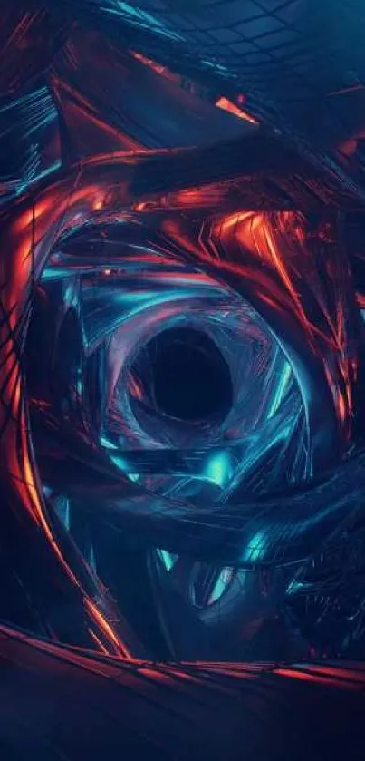 Abstract digital art with neon blue and fiery red swirls creating a dynamic pattern.