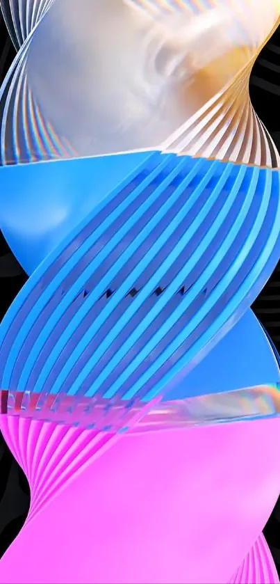 Vibrant abstract DNA-inspired mobile wallpaper with blue and pink helix.