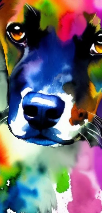 Vibrant watercolor abstract dog painting for mobile wallpaper.