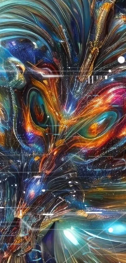 Vibrant abstract dragon artwork with swirling colors.