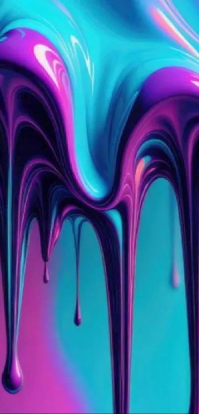 Vivid blue and purple abstract drip art wallpaper.