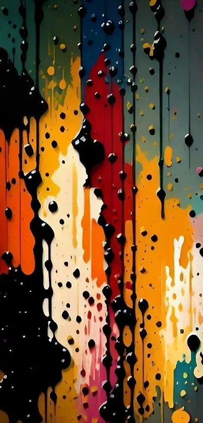 Vibrant abstract wallpaper with colorful paint drips cascading down.