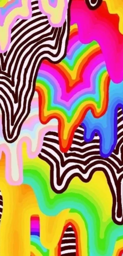 Vibrant abstract drip wallpaper with multicolored patterns.