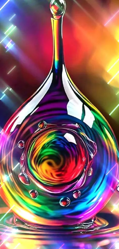 Vibrant, colorful droplet artwork with abstract design.