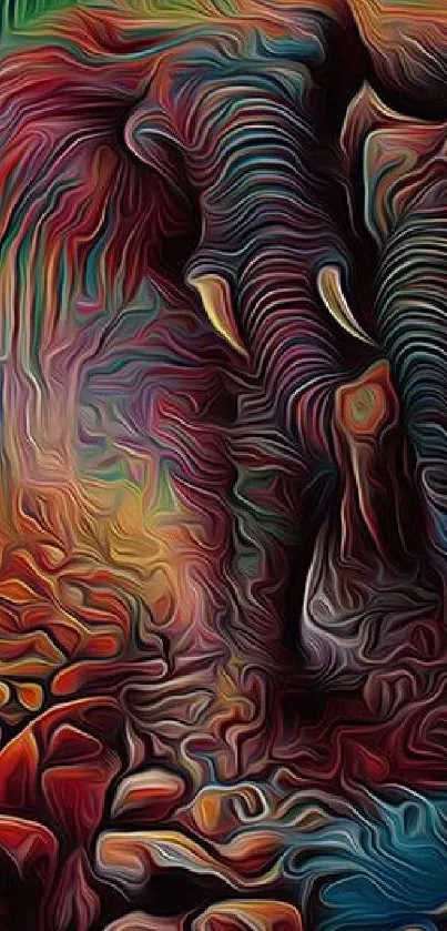 Abstract elephant art with vibrant colors.