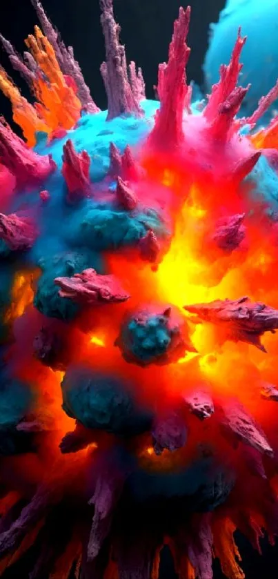 Vibrant abstract explosion with vivid colors in dynamic shapes on mobile wallpaper.