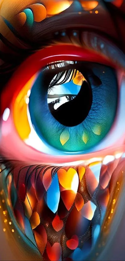 Vibrant abstract eye design with surreal colors and patterns.