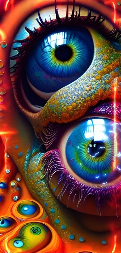 Vibrant abstract eye art wallpaper with bold colors and intricate design.