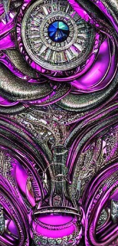 Vibrant abstract eye design in vivid purple hues for mobile wallpaper.