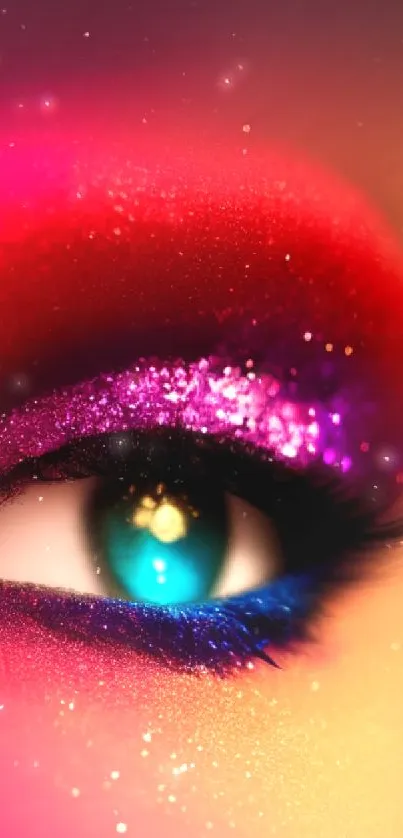 Abstract eye wallpaper with vibrant colors and glitter effects.