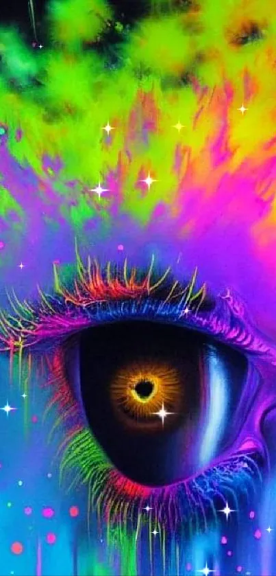 Vibrant neon abstract eye design wallpaper.