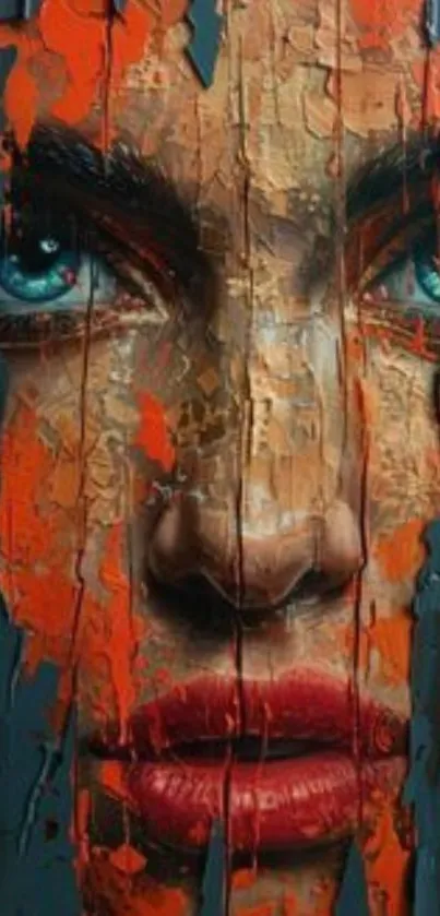 Abstract face art with vivid textures and bold colors.