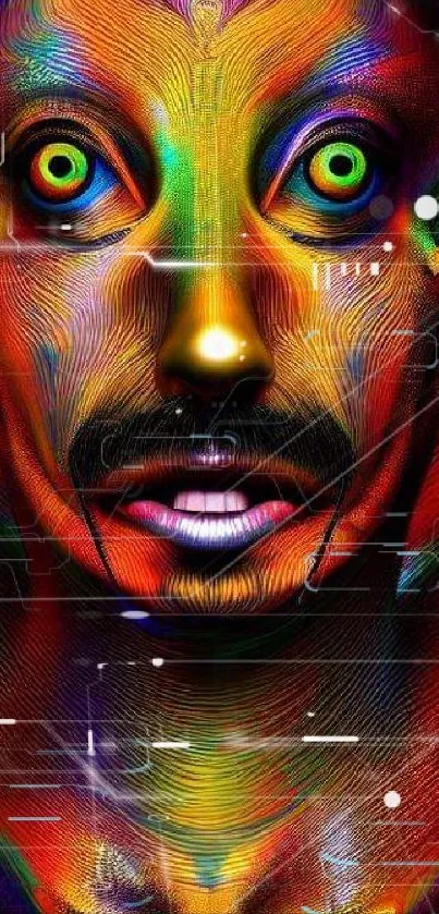 Vibrant abstract face art with psychedelic colors and expressive design.