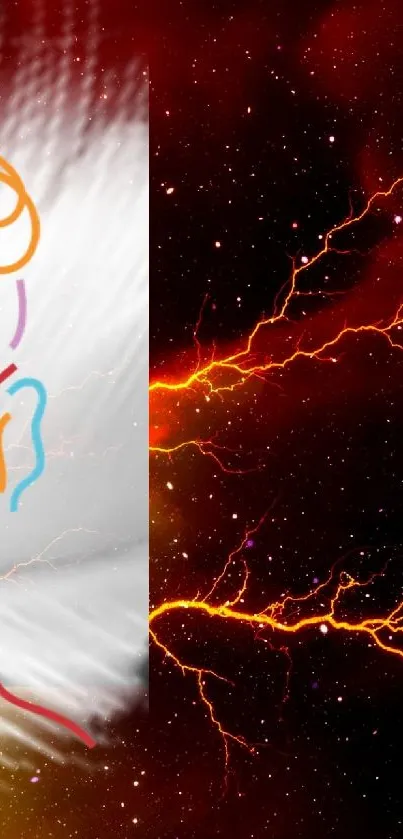 Vibrant abstract wallpaper with colorful face and lightning effects.