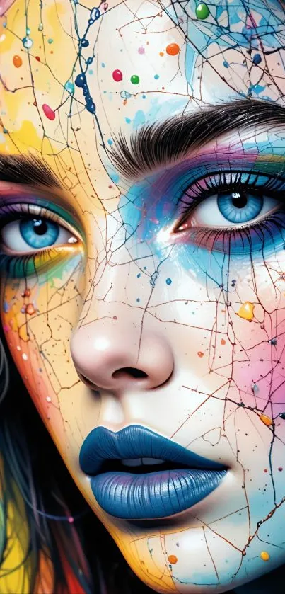 Vibrant abstract face art with colorful patterns.