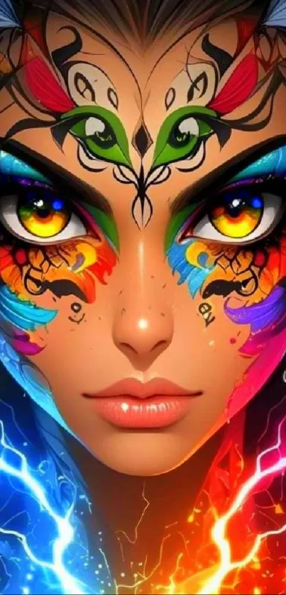 Colorful abstract face art with vibrant patterns