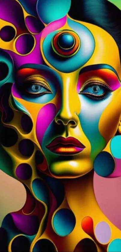 Colorful abstract face art with vibrant hues.