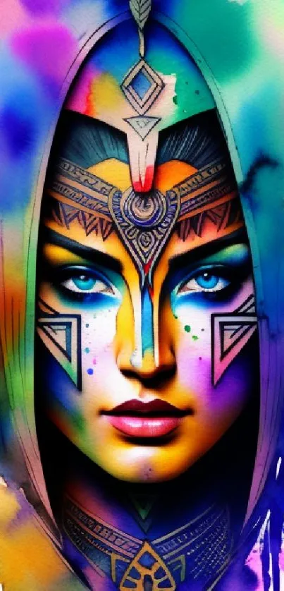 Vibrant abstract artwork featuring a colorful face design.